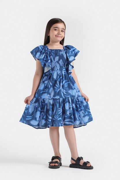 Printed Dress with Ruffled Sleeves