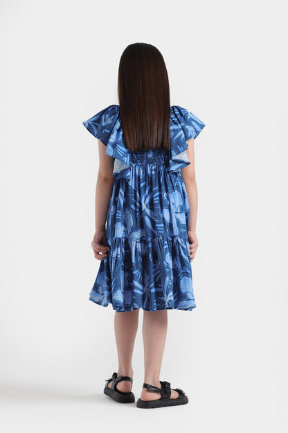 Printed Dress with Ruffled Sleeves