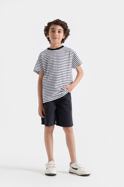 Denim Shorts With Contrast Draw-String