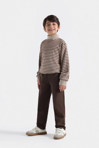 Yarn Dyed Turtle Neck Striped T-shirt