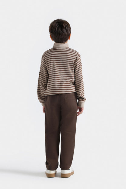 Yarn Dyed Turtle Neck Striped T-shirt