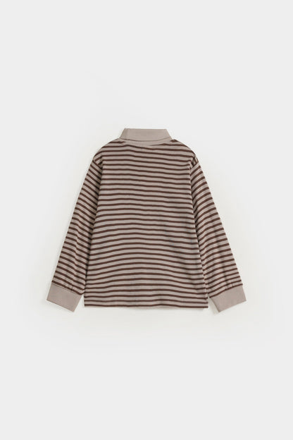 Yarn Dyed Turtle Neck Striped T-shirt