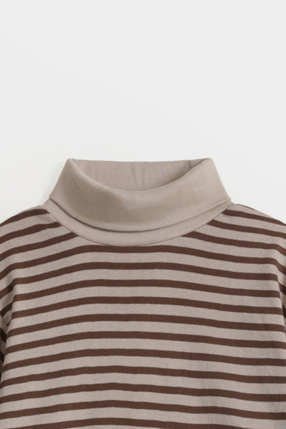 Yarn Dyed Turtle Neck Striped T-shirt