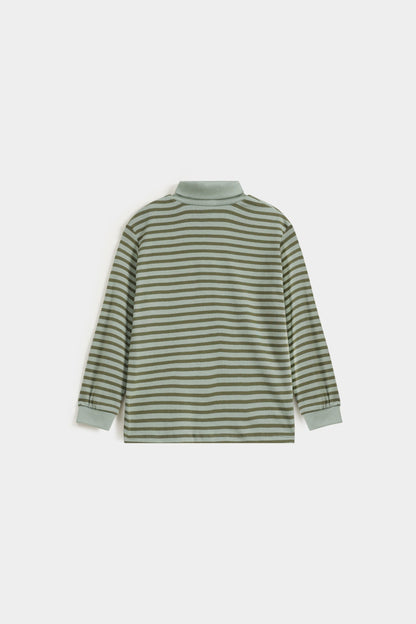 Yarn Dyed Turtle Neck Striped T-shirt