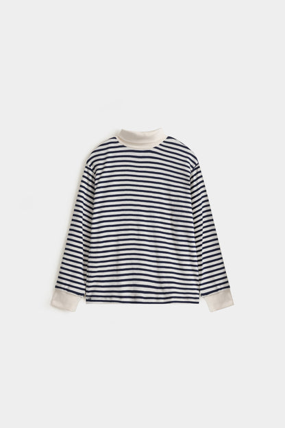 Yarn Dyed Turtle Neck Striped T-shirt