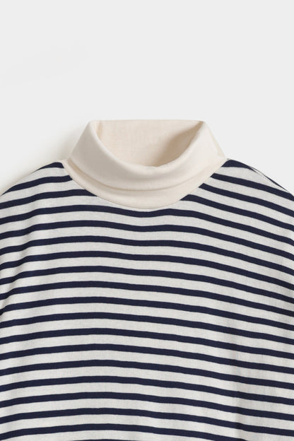 Yarn Dyed Turtle Neck Striped T-shirt