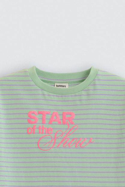 Slogan Print Striped T-Shirt