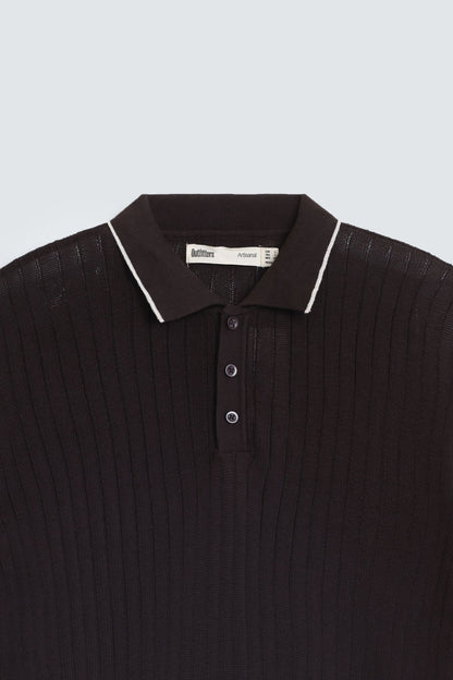 Ribbed Polo Shirt With Tipping Detail